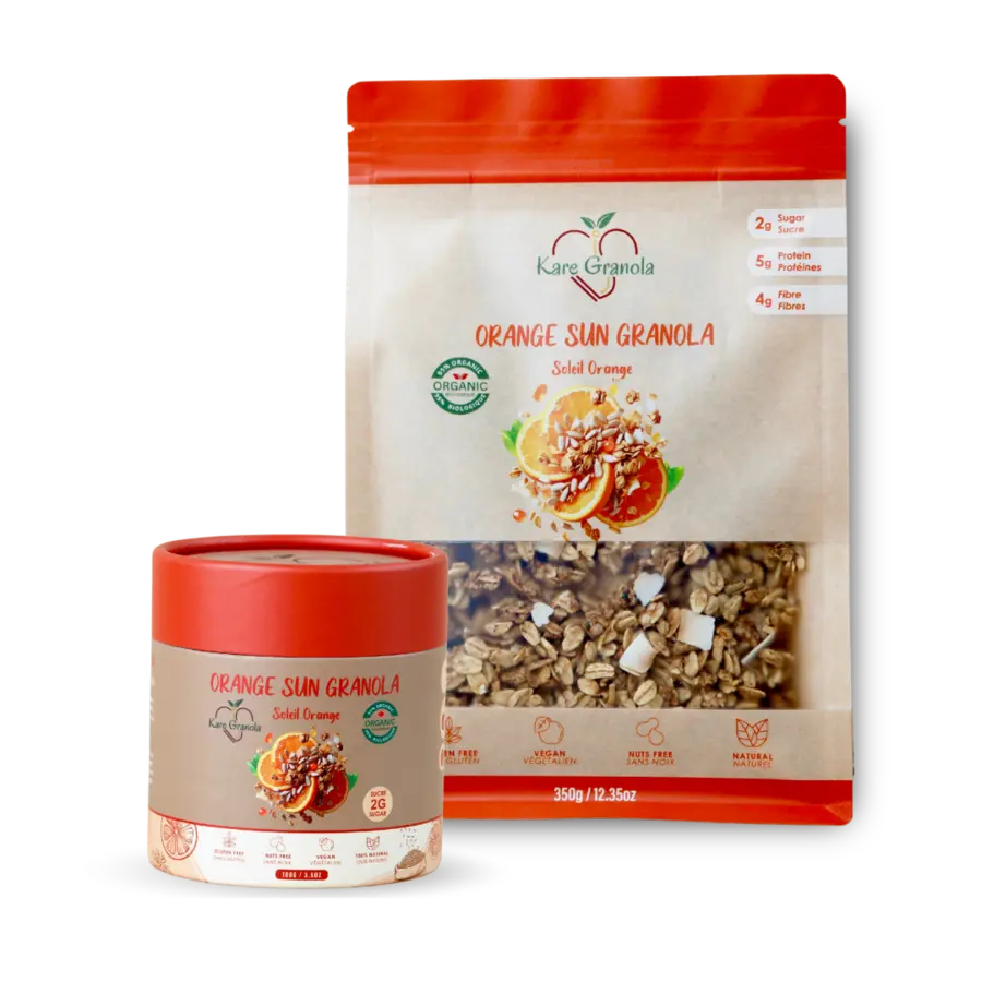 Orange Sun granola pouch and cup